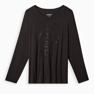 Torrid - Be Your Best Self Slim Fit Super Soft Crew Neck Embroidered, Deep Black